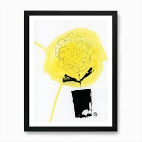 Yellow Sunflower In A Black Vase 5 - minimal abstract floral vertical Art Print