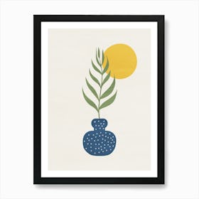 Minimalist Sun and Plant in Blue Vase Affiche