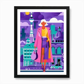 Fashion Girl Walking In The City Art Print