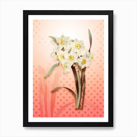 Bunch Flowered Daffodil Vintage Botanical in Peach Fuzz Polka Dot Pattern n.0122 Art Print
