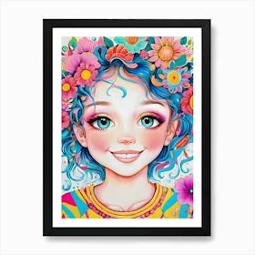 Girl With Flowers In Her Hair-Reimagined Art Print