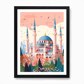 The Blue Mosque   Istanbul, Turkey   Cute Botanical Illustration Travel 0 Art Print