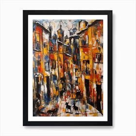 Painting Of A Barcelona With A Cat In The Style Of Abstract Expressionism, Pollock Style 1 Art Print