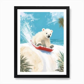 Polar Bear Cub Sledding Down A Snowy Hill Storybook Illustration 1 Art Print