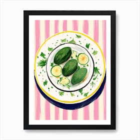 A Plate Of Green Veggies, Top View Food Illustration 2 Affiche