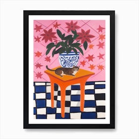 A Painting Of A Still Life Of A Dahlia With A Cat In The Style Of Matisse 1 Art Print
