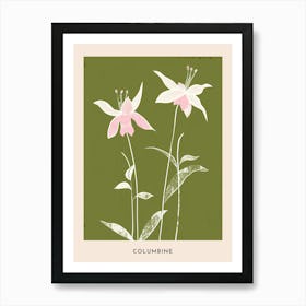 Pink & Green Columbine 2 Flower Poster Art Print
