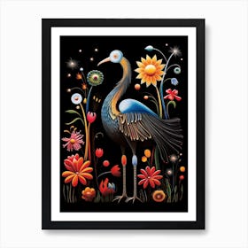 Folk Bird Illustration Ostrich Art Print