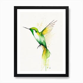 Green Breasted Mango Hummingbird Minimalist Watercolour Art Print