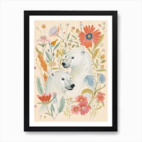 Folksy Floral Animal Drawing Polar Bear 4 Art Print