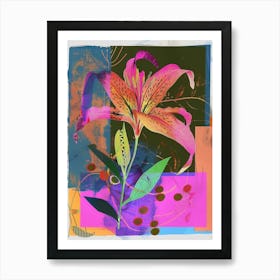 Gloriosa Lily 3 Neon Flower Collage Art Print