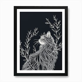 Norwegian Forest Cat Cat Minimalist Illustration 4 Art Print