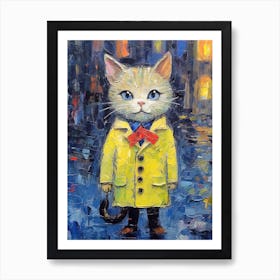 Whiskered Elegance; A Cat Fashion Tale In Oil Art Print