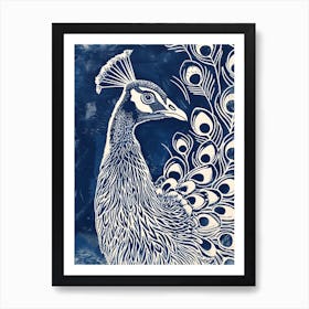 Blue & Cream Peacock Portrait 2 Art Print