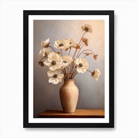 Anemone, Autumn Fall Flowers Sitting In A White Vase, Farmhouse Style 2 Art Print