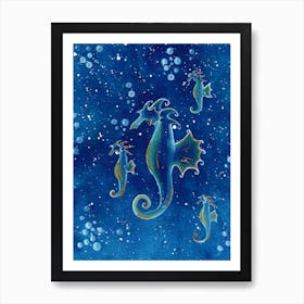 Seahorses Galaxy  Art Print