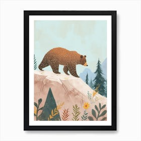 Sloth Bear Walking On A Mountrain Storybook Illustration 2 Art Print
