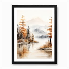 Lake In The Woods In Autumn, Painting 19 Art Print