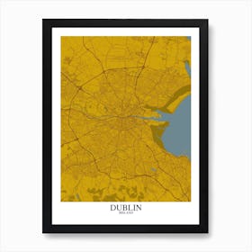 Dublin Yellow Blue Map Art Print