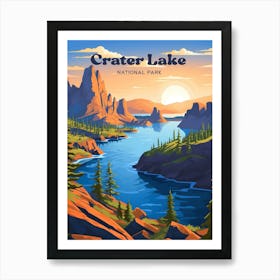 Crater Lake Oregon USA Nature Travel Art Illustration Art Print