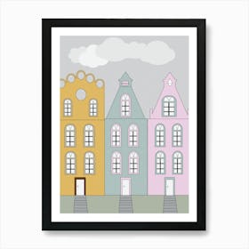 Colorful Houses Town Buildings Cartoon City Urban Art Print