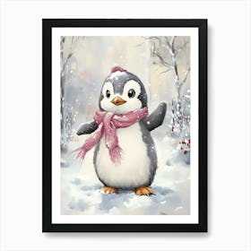 Cute Penguin In The Snow Art Print