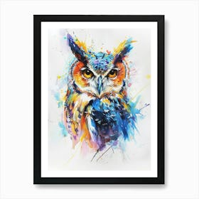 Owl Colourful Watercolour 1 Art Print