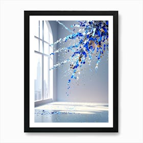 Blue Confetti Falling From Window 1 Art Print