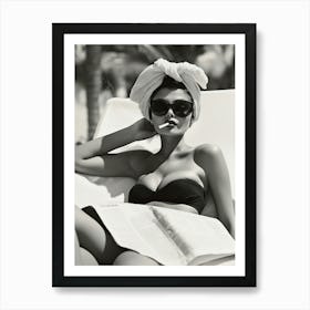 Glamorous Woman on Pool Chair Art Print