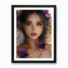 Beautiful Girl With Purple Flowers 2 Art Print