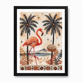Greater Flamingo And Coconut Trees Boho Print 1 Art Print