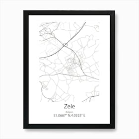 Zele,Belgium Minimalist Map Art Print