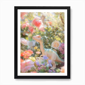 Pastel Toy Dinosaur In The Garden 1 Art Print