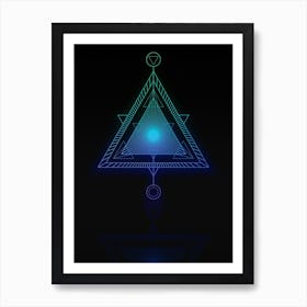 Neon Blue and Green Abstract Geometric Glyph on Black n.0196 Art Print