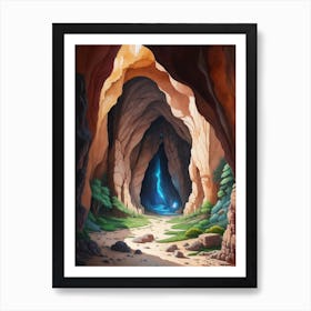A Cave With A Light Coming Out Of It Art Print