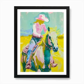 Blue And Yellow Cowboy Painting 4 Art Print