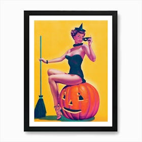 Pin Up Halloween Witch Art Print