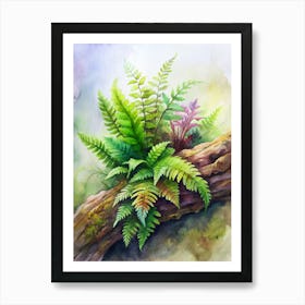 2 Exotic Tropical Ferns Growing On Mossy Logs (1) Art Print