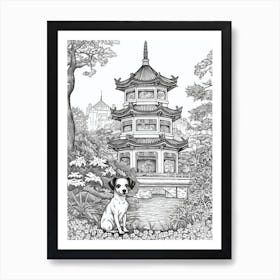 Drawing Of A Dog In Shanghai Botanical Garden, China In The Style Of Black And White Colouring Pages Line Art 01 Art Print