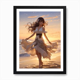 Anime Girl On The Beach Art Print