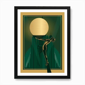 Art Deco Woman Print 2 Green & Gold Art Print