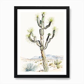 Joshua Tree By Desert Spring Minimilist Watercolour  (1) Art Print