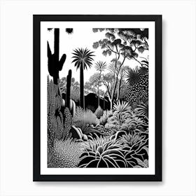 Huntington Desert Garden, 1, Usa Linocut Black And White Vintage Art Print