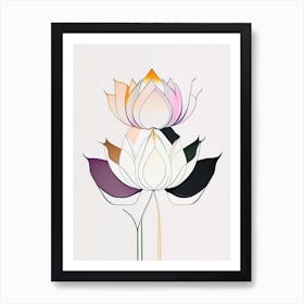 Double Lotus Abstract Line Drawing 1 Art Print