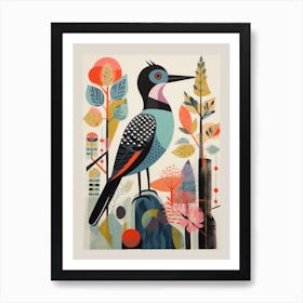 Colourful Scandi Bird Common Loon 1 Art Print