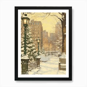 Vintage Winter Illustration New York City Usa 1 Art Print