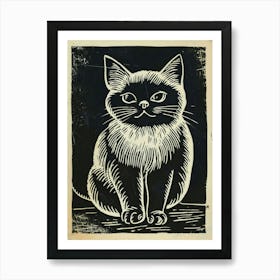 Birman Linocut Blockprint 1 Art Print