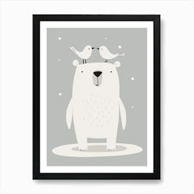 Polar Bear With Birds 2 Art Print