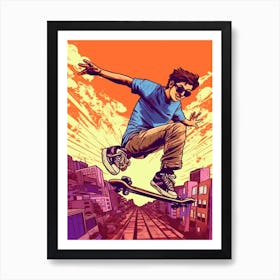 Skateboarding In Sydney, Australia Comic Style 2 Art Print