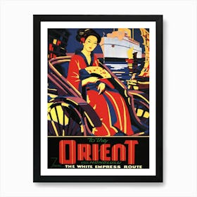 Orient, Geisha In Rickshaw, Travel Poster Art Print